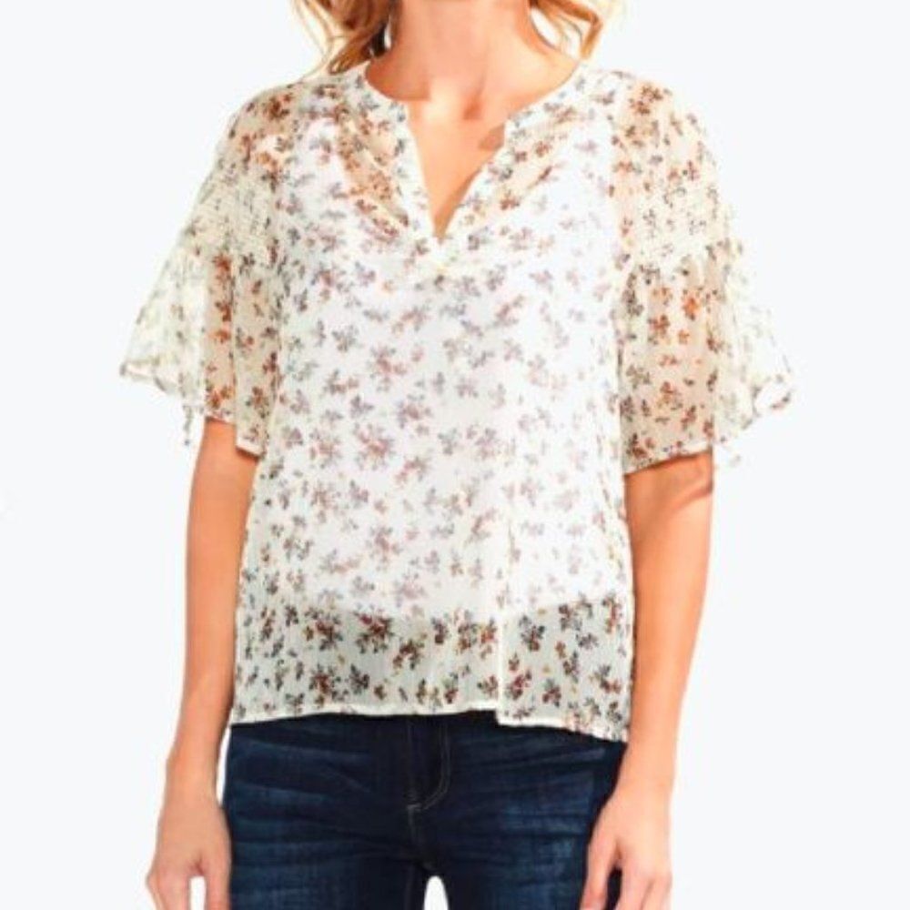 Vince Camuto Sheer Floral Print Pullover Top
